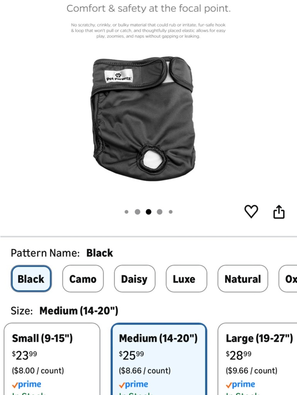 Black Washable Dog Diaper - Secure Fit - Picture 3 of 6